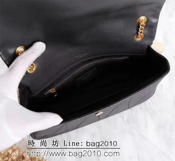 YSL聖羅蘭 新款 原版皮拼接黑色鏈條單肩斜挎包 26825 YAS1144